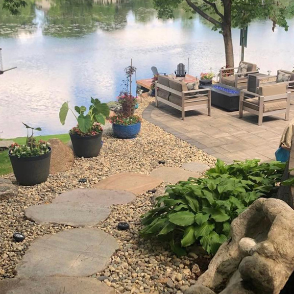 Stone Step Pathway and Paver Patio on Lake
